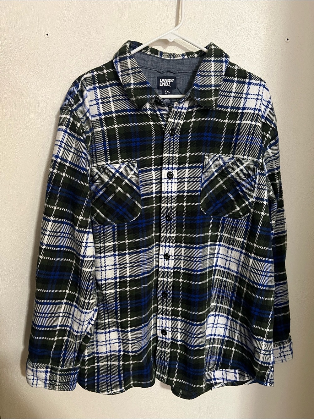 LAND'S END Classic Plaid Casual Button Down Shirt Jacket Blue Green Mens Size 2X